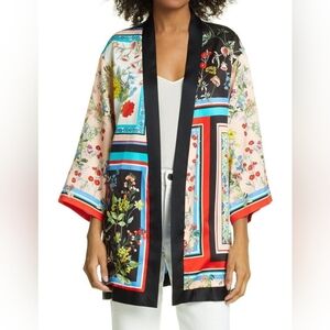 Alice + Olivia Floral Multicolor Satin Kimono Jacket XS/S